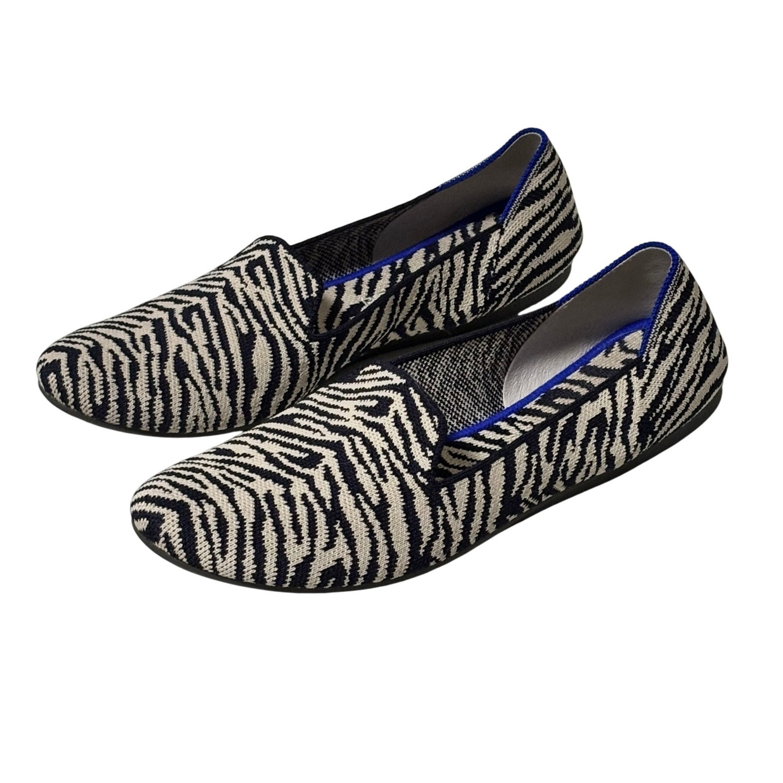 Rothys The Loafer Zebra Print Dark Blue/Brown Knit Flats Shoes Size 10